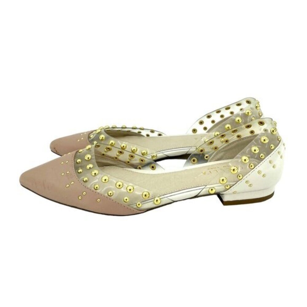 Cecelia New York Flats Min Blush Pink Leather Studded Clear Trim SZ 7